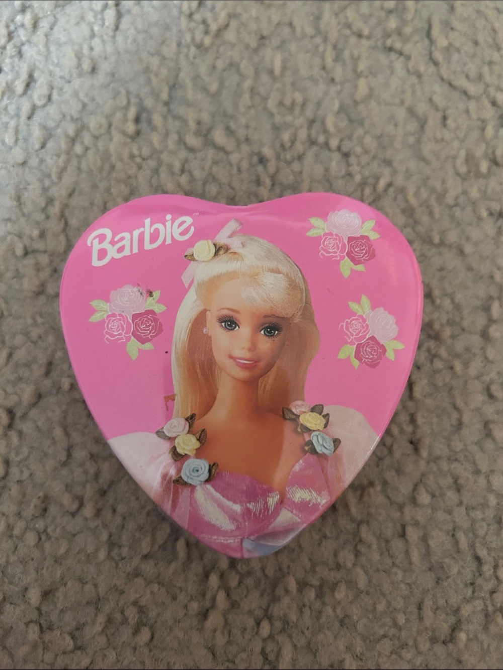 Vintage 1998 Barbie Heart-Shaped Pink tin